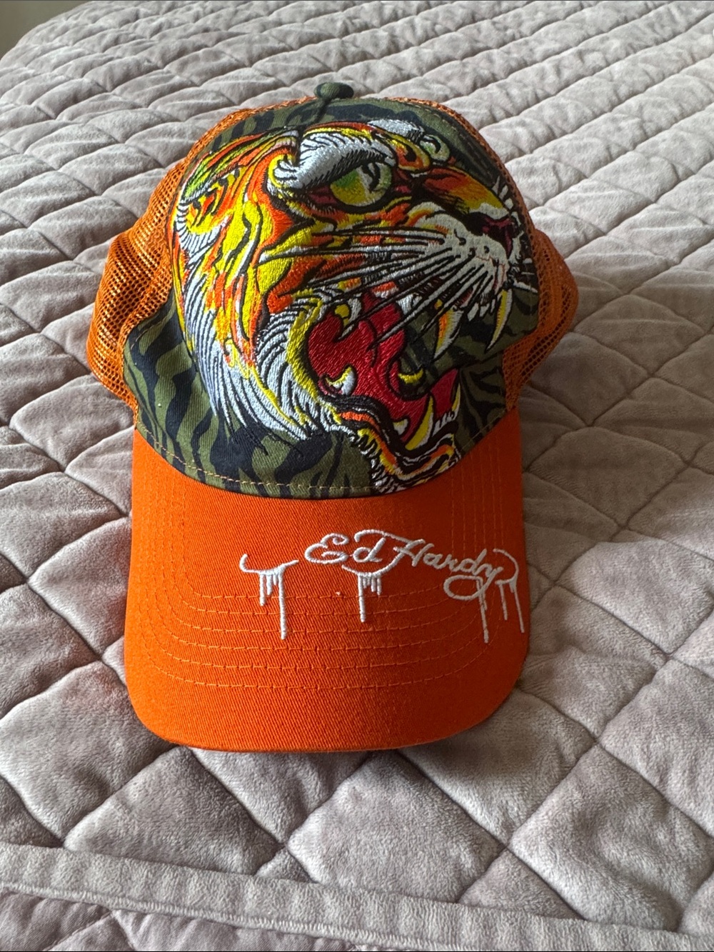 Ed Hardy Orange & Multicolor Kids Tiger Mesh Trucker Hat
